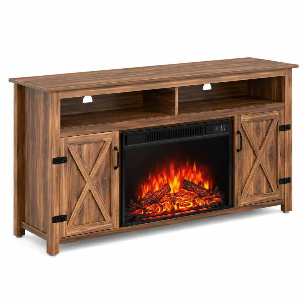 Meuble TV en Bois avec Cheminée Électrique Intégrée 152 cm