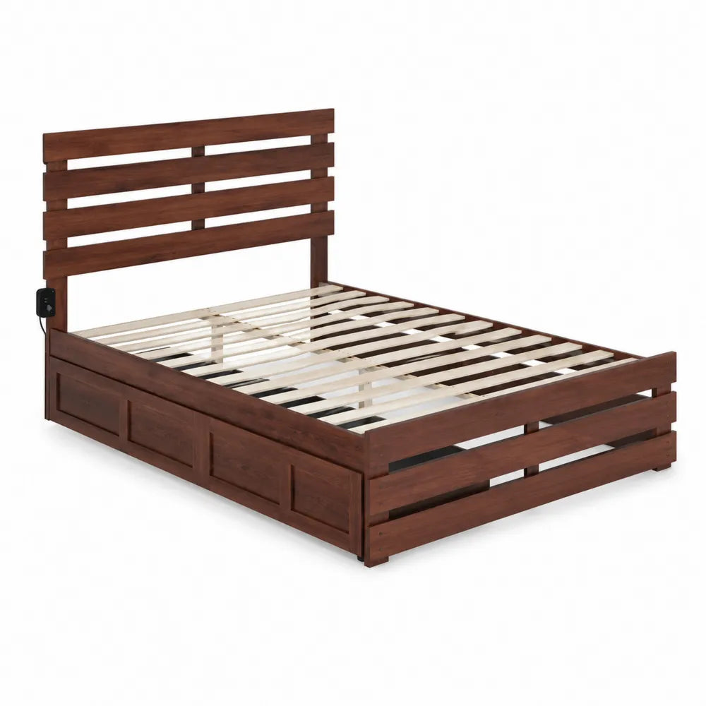 Lit en bois avec rangement 200x160 cm Marron
